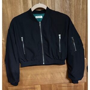 WELAKEN 150‎ Kids Black Bomber Jacket  Zipper Pockets Cropped Style